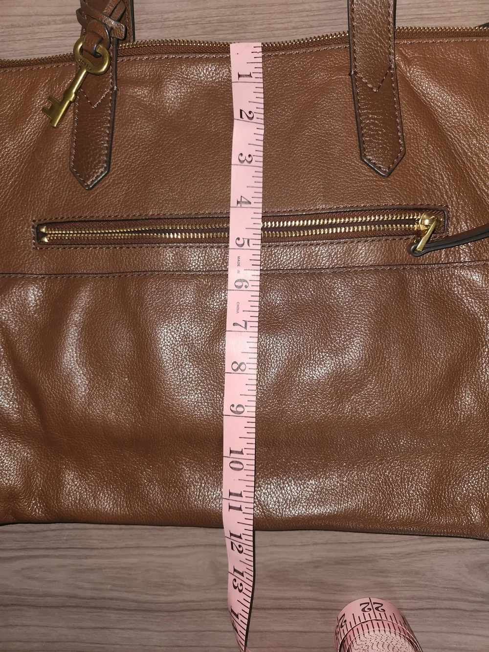 Fossil Brown Leather Tote with Gold Hardware